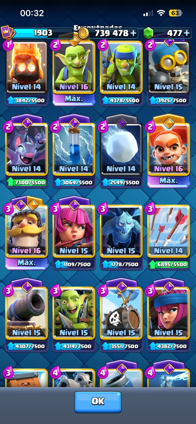 Conta de Clash Royale com 34 evoluções