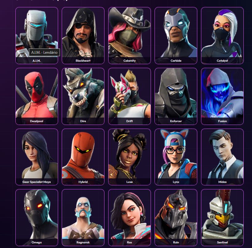 Conta com 102 skins e 93 picaretas