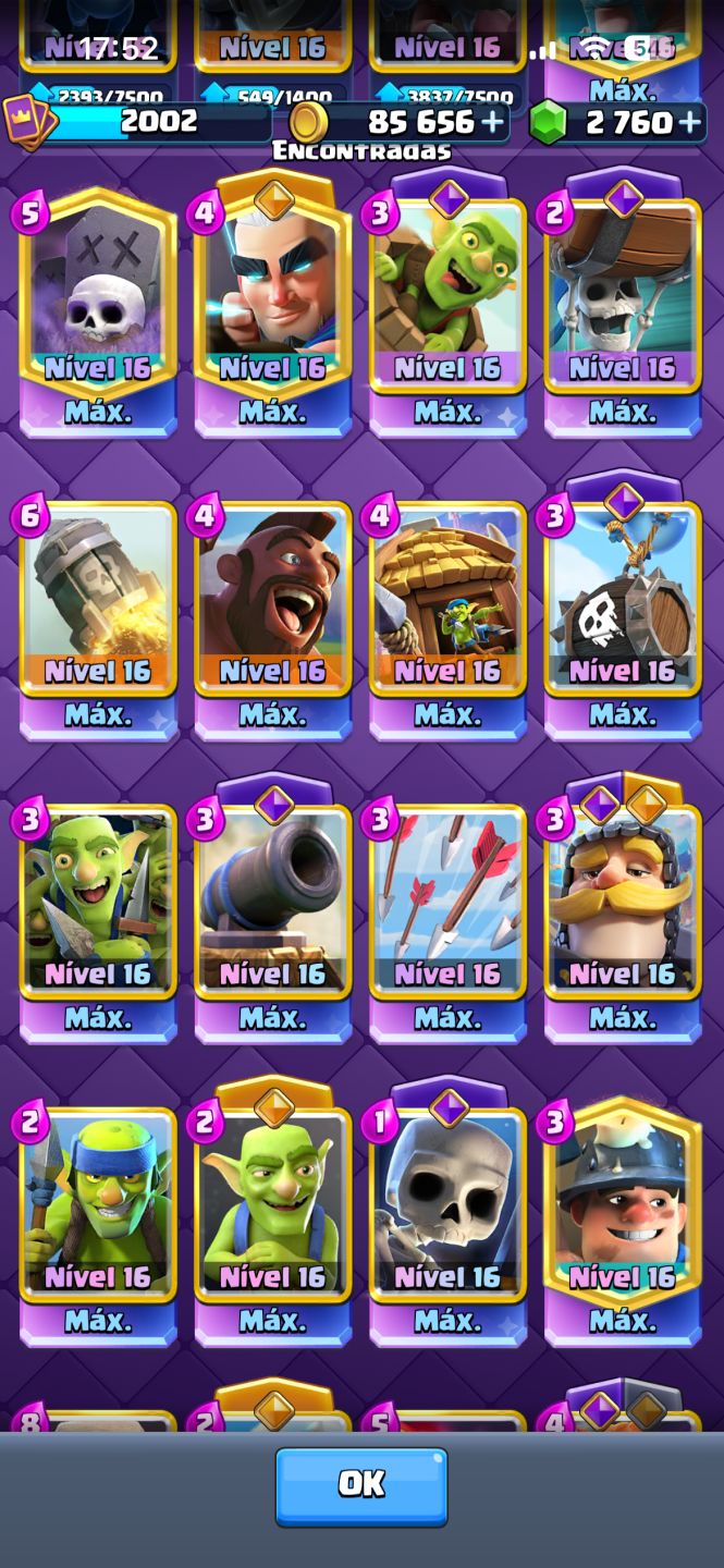 CONTA CLASH ROYALE 8 ANOS| NÍVEL 2002 | 32 EVOLUÇÕES | 8 HERÓIS | 42 CARTAS MAX