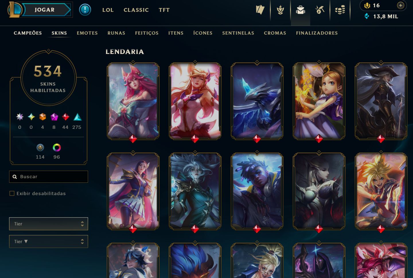 CONTA LOL NÍVEL 388 | 534 SKINS | 44 LENDÁRIAS | 4 ULTIMATE | 8 MÍTICAS