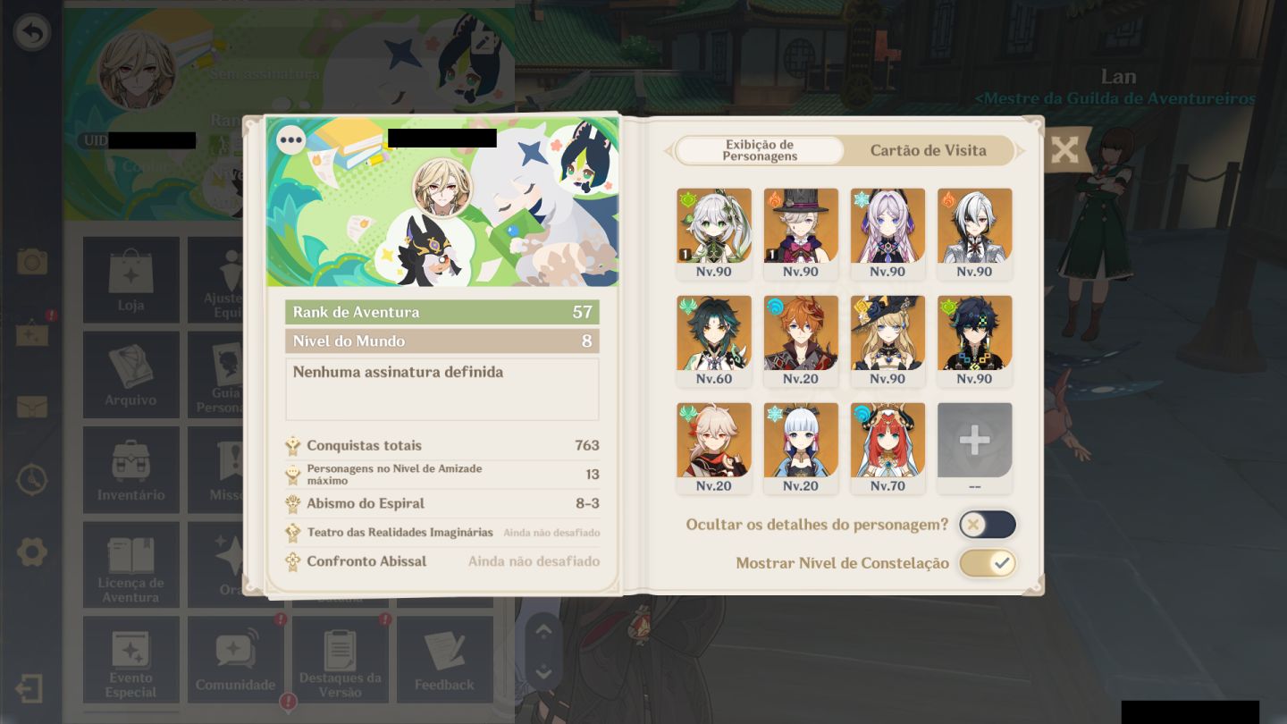[PREÇO NEGOCIÁVEL] CONTA GENSHIN IMPACT AR 57 - 15 PERSONAGENS T5 -- 10 ARMAS T5