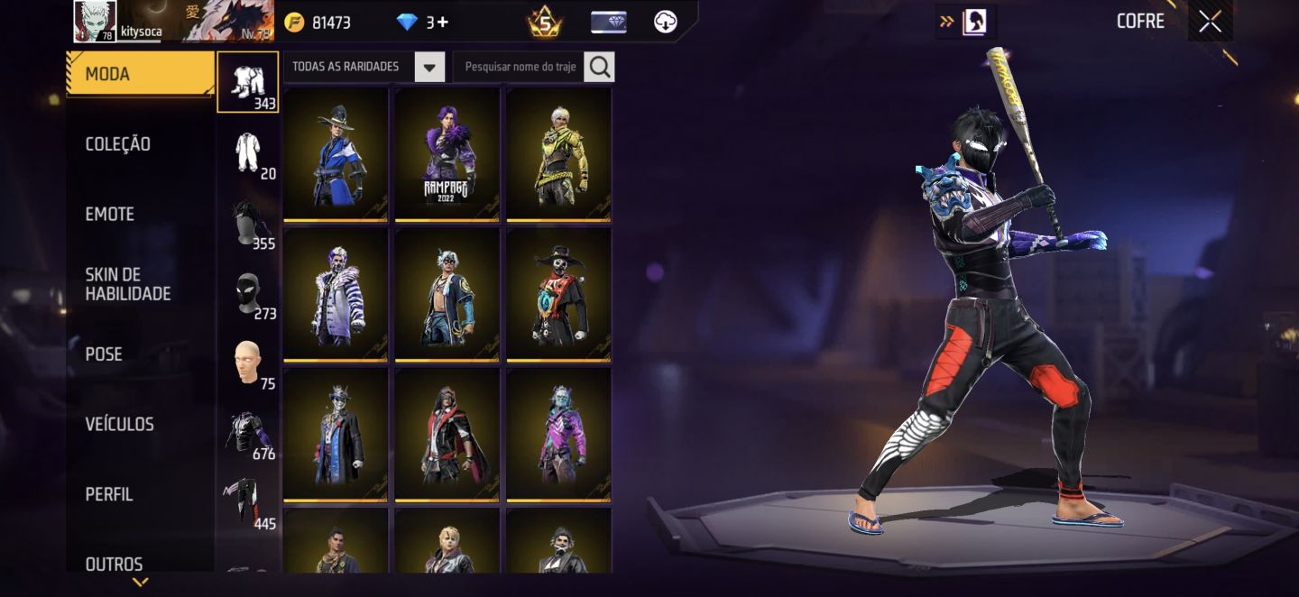 Conta level 78 com bastante skins