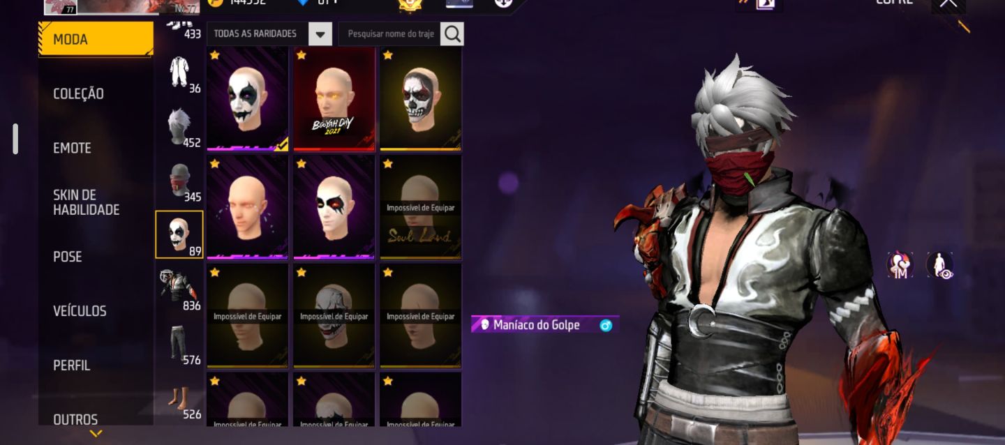 CONTA FREE FIRE GEMADA PRIME 8 / FULL RAGNAROK, FULL STREET FIGHTER E MUITO +