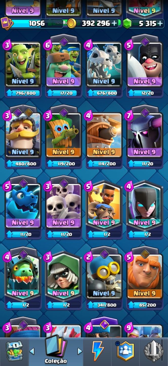 5.900 Troféus | 400k Ouro | 5.300 Gemas | 109/123 Cartas