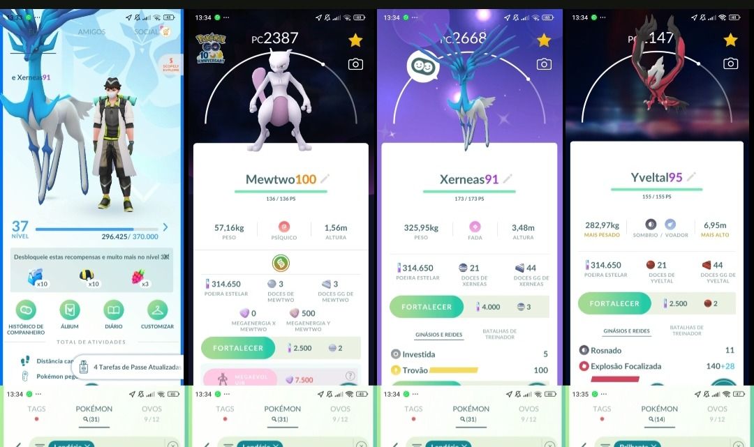 Pokémon Go LVL 37 | Mewtwo 100% BG | 31 Lendários | Xerneas Shiny Q267