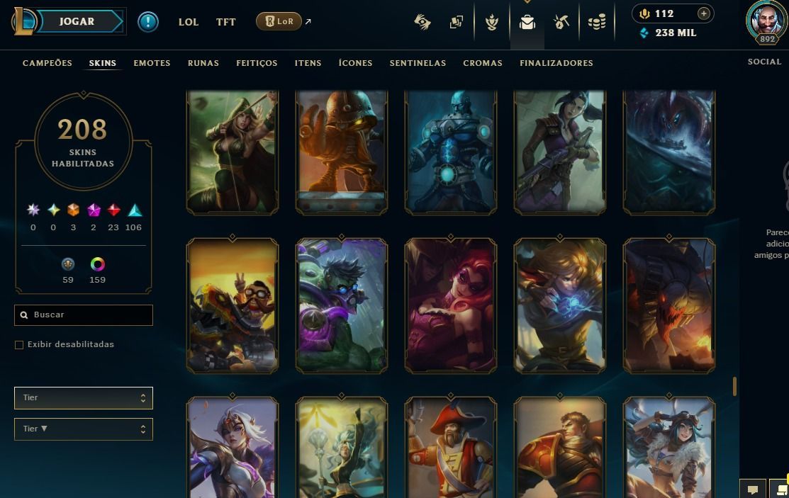 CONTA COM MUITAS SKINS ELO GOLD