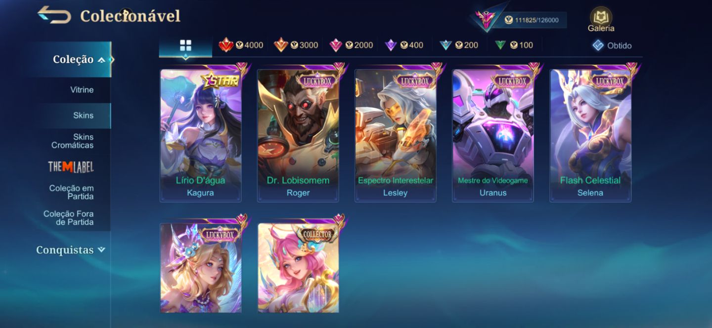 CONTA MLBB 342 SKINS IMORTAL | LEGEND, COLLECTOR, KOF, DUCATI, SANRIO