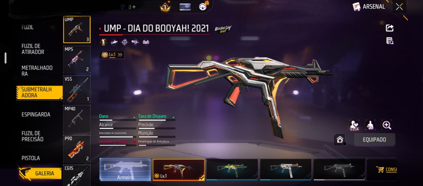 Conta de Free fire nível 45 muito rara com 2 armas evolutivas