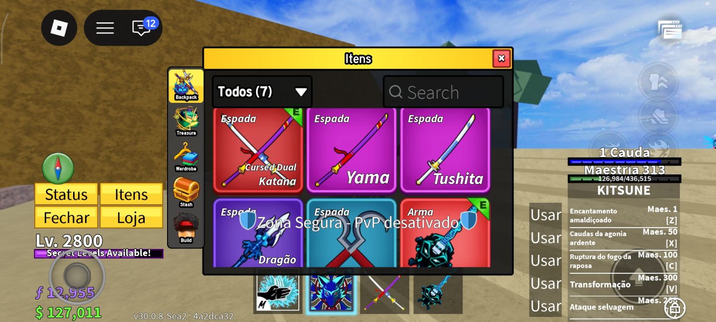 CONTA DE BLOX FRUIT COM KITSUNI INGERIDA +CDK+SG+GODHUMAN