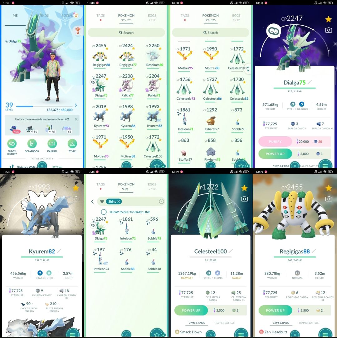 Pokémon GO LVL 39 | Dialga shiny + 2 Palkia + 2 Regigigas + 3 Kyurem T340