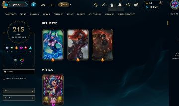 FULL ACESSO - 215 SKINS - TODOS CAMPEÕES - LEVEL 332 - 115 MIL ESSENCIA AZUL