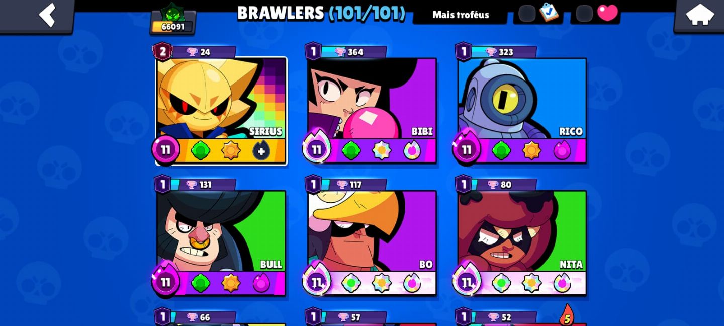 Conta de brawl stars criada em 2020 com 66k de Troféu e com todos os brawl.