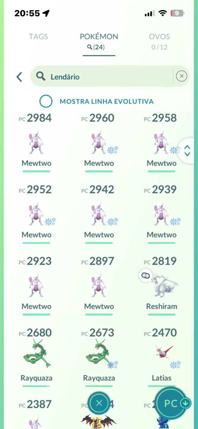 Conta Pokémon com mais de 15 lendários
