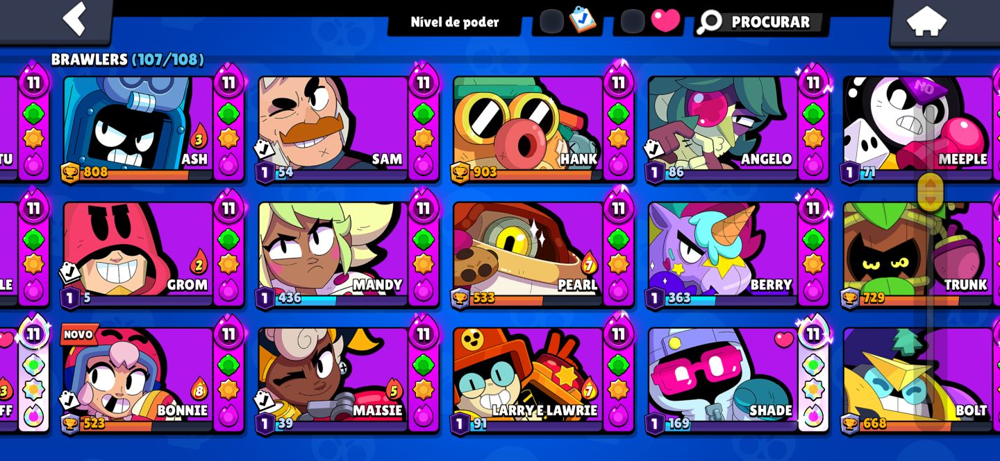 Conta de Braw Stars mestre com muitas skins lendárias e miticas