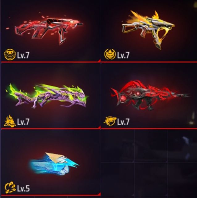 CONTAS FREE FIRE ANTIGA COM 4 ARMAS EVOLUTIVA+ 5 PUNHO+770 PEITORAL+SOMBRA ROXA