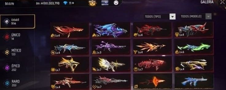 CONTA NVL ALTO - 377 COLEÇÕES + 310 EMOTES + 736 POSES + SOMBRA ROXA