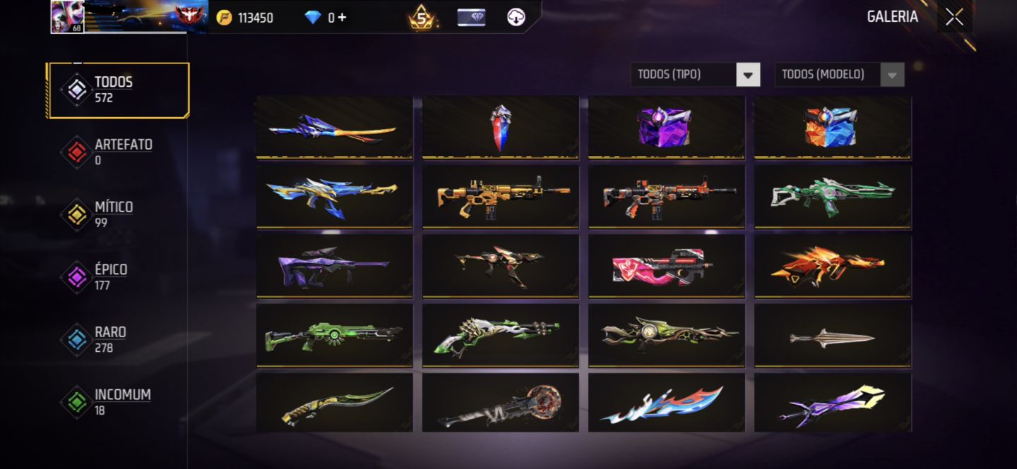 CONTA FREE FIRE LVL 68 | 113K OUROS | 590 PEITORAIS | UMP ATT
