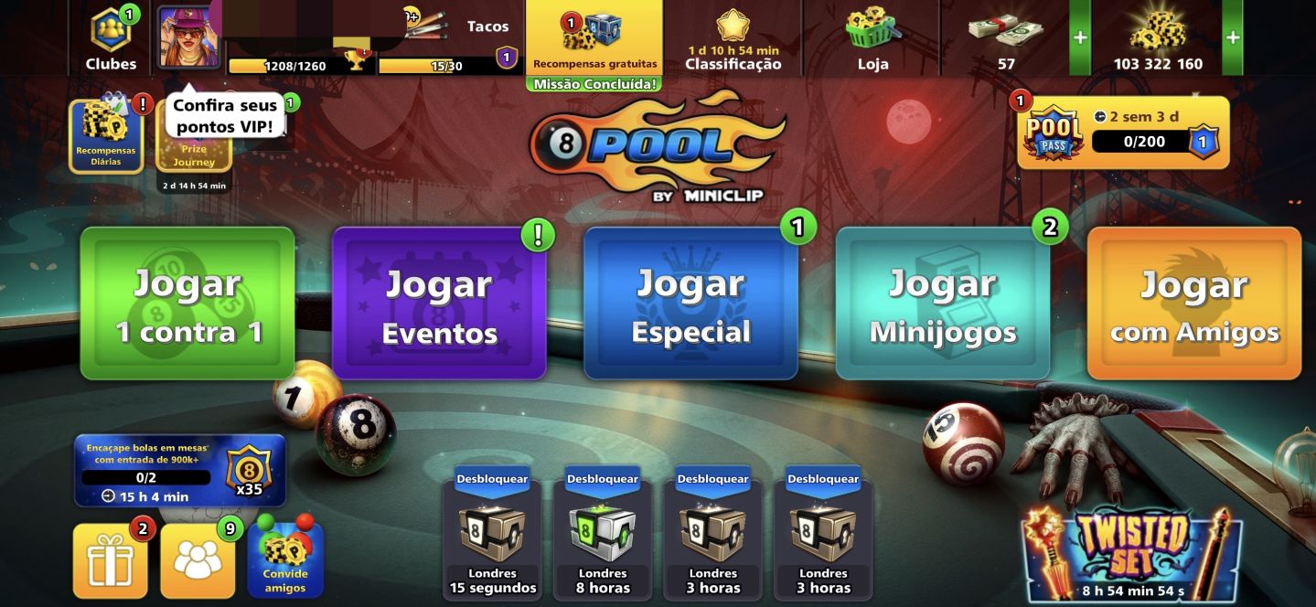 Conta 8 ball pool 100m até 500m