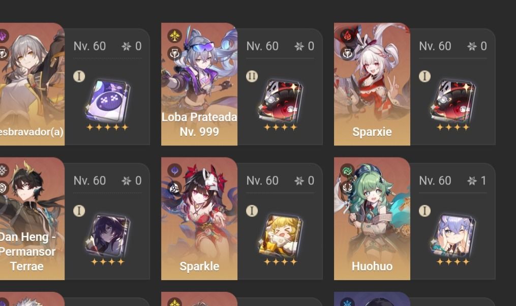 Conta HSR, Sw999, Sparxie, Dan Heng PT e Archer