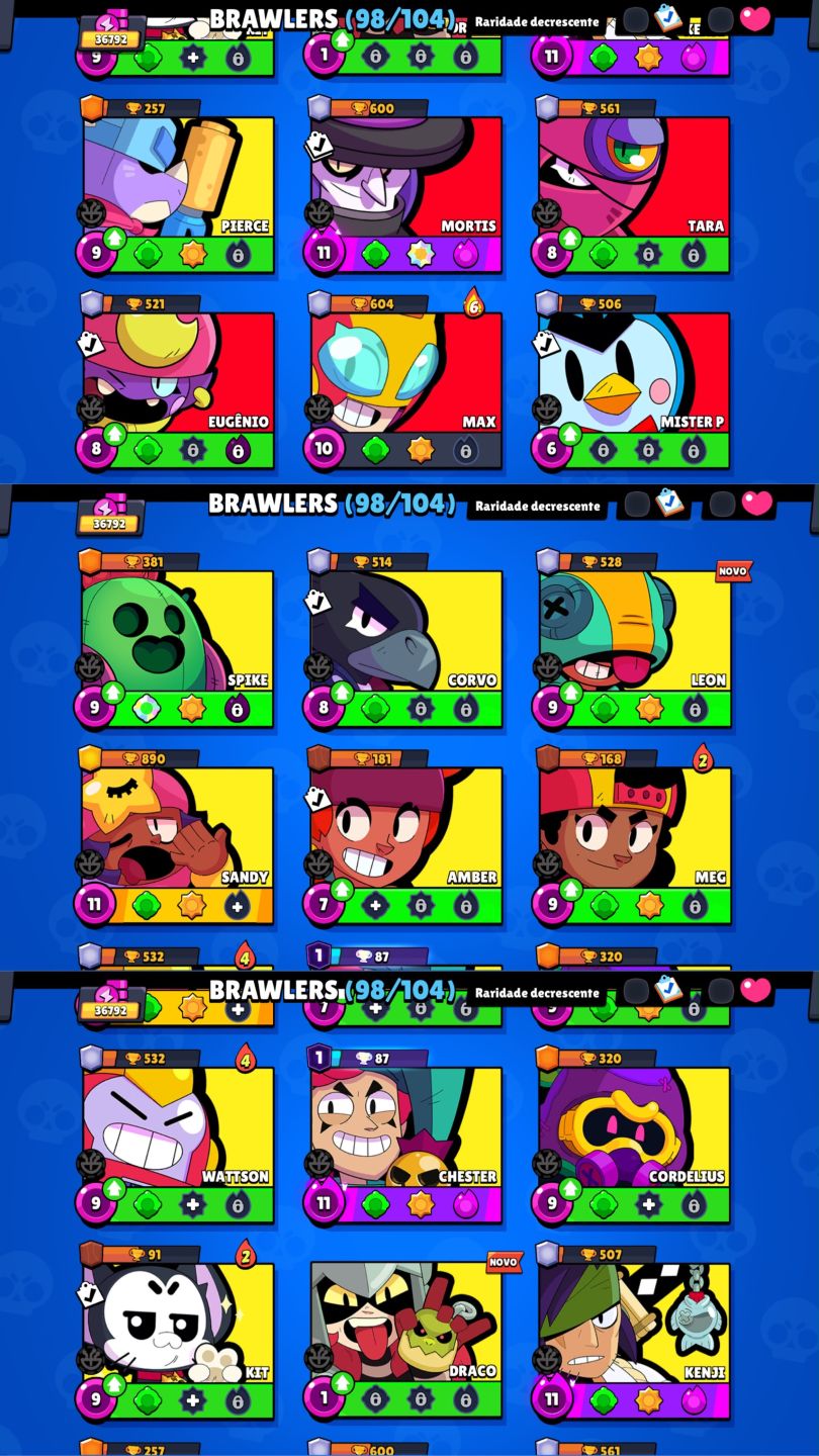 [CONTA DE BRAWL 36K DE TROFEUS | 98 BRAWLERS 13 LENDARIOS ( CONTA DE 2019) ]