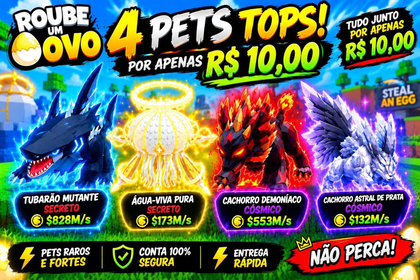 Preço Baixo! 4 Pets Raros do Roube um Ovo Roblox | GGMAX