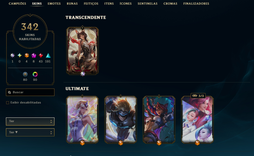 Conta League of Legends 342 skins + Wild Rift 112 skins