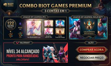 CONTA 3 EM 1 - VALORANT, LOL PC E WILD RIFT SKINS