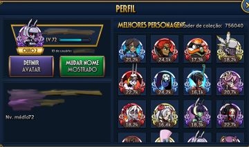 CONTA SKULLGIRLS LVL+70 COM VÁRIOS DIAMANTES E SHINYS