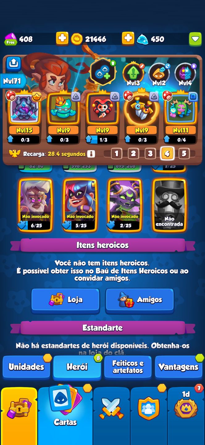 Conta Rush Royale High Tier | Caçador de Demônios Nvl 15 (Max) | 1131% crit