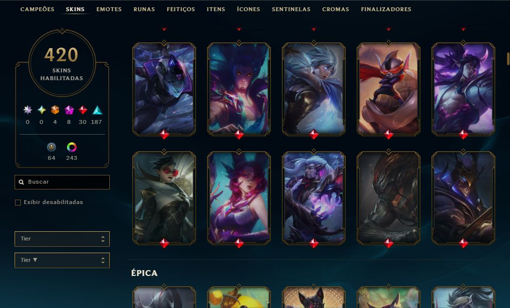 CONTA LEAGUE OF LEGENDS 420 skins 3,5k gastos