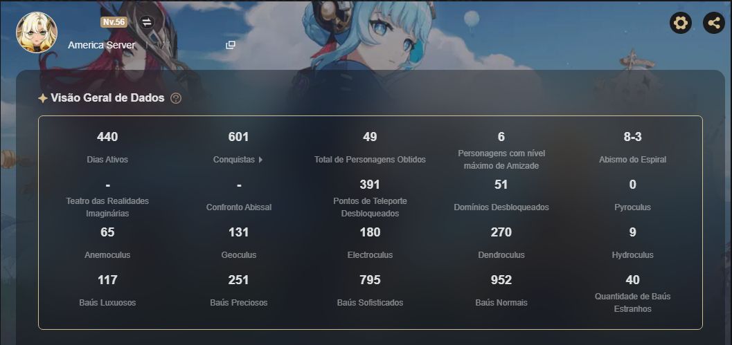 CONTA GENSHIN | BR AR 56 | 13 PERSONAGENS 5 ESTRELAS (DILUC C2)|