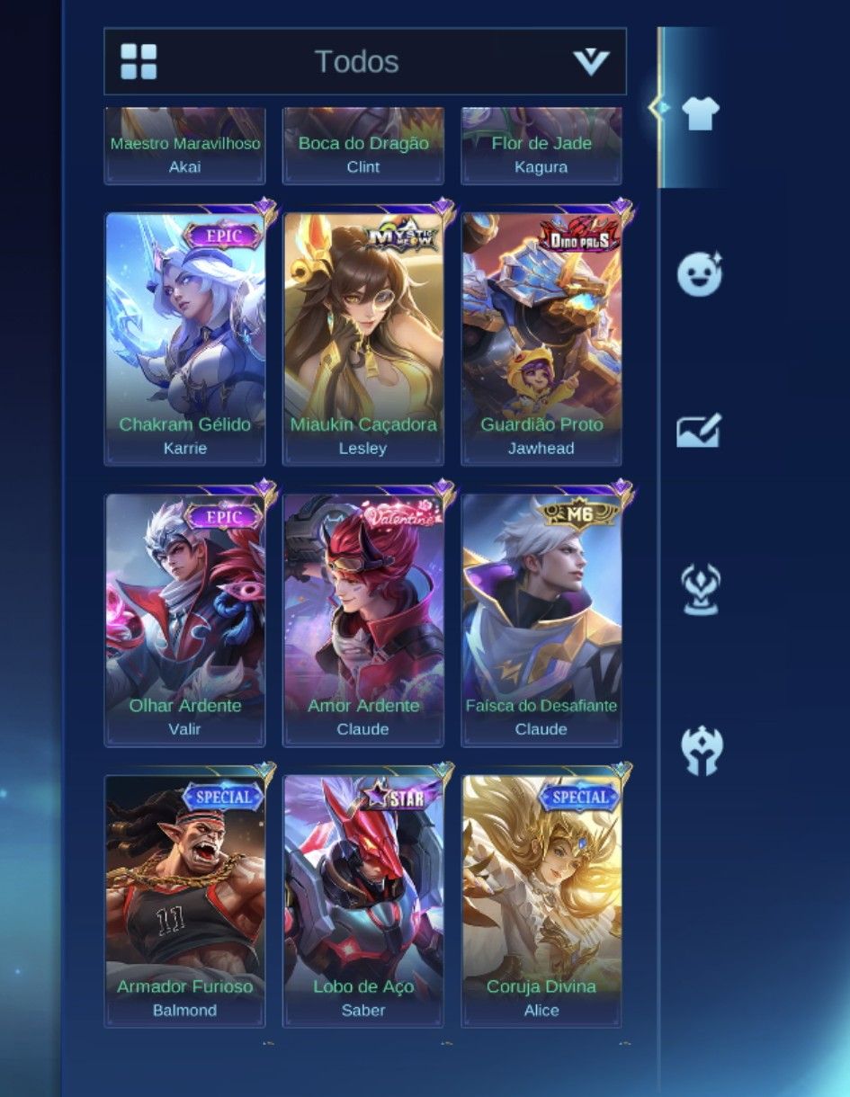 Mobile legends conta com 499 skin várias parcerias!
