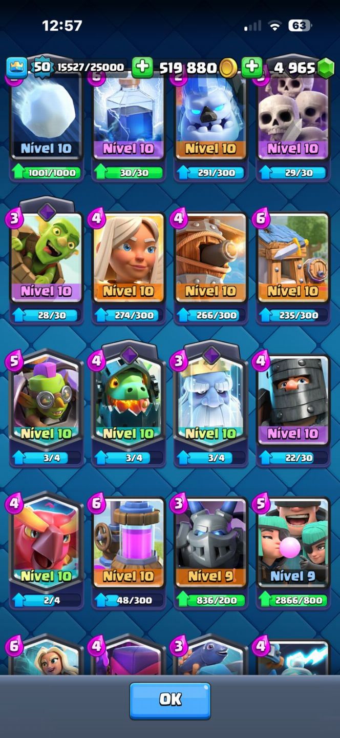Conta de Clash Royale com quase todas as cartas, 8,3k de troféu e 9 evos!
