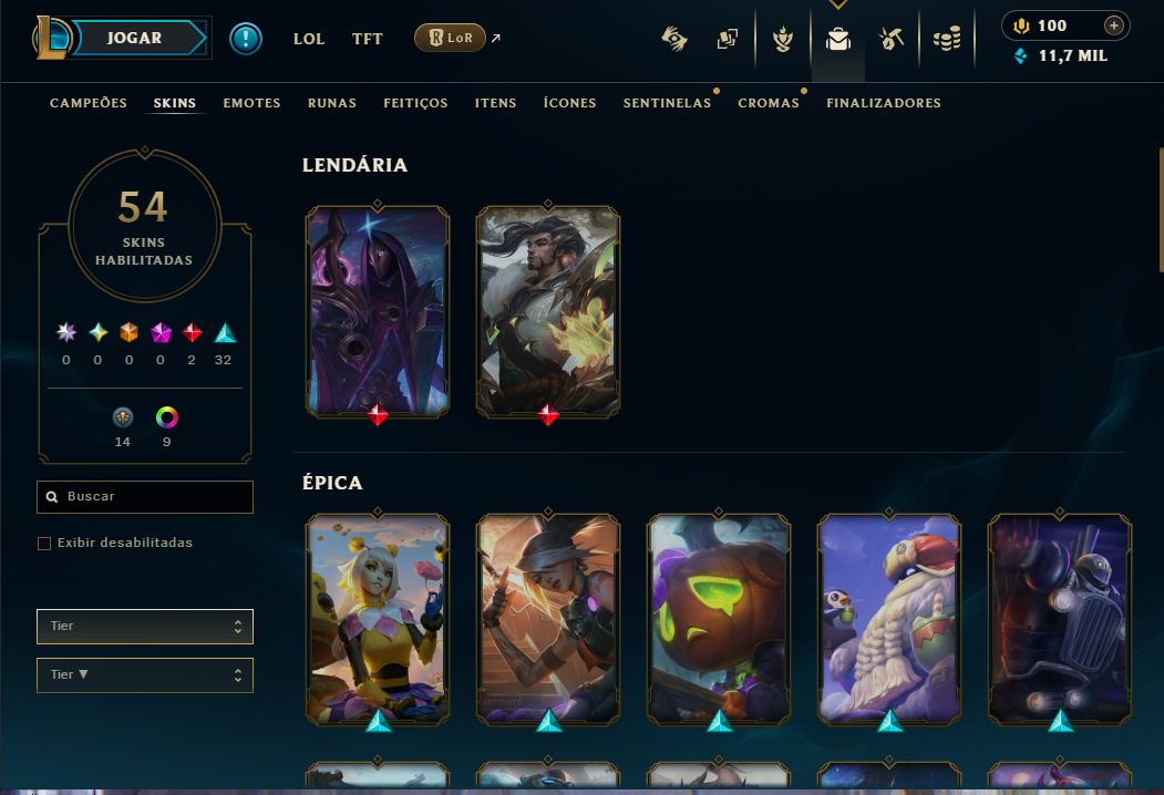 CONTA COM VARIAS SKIN NO WR E NO LOL