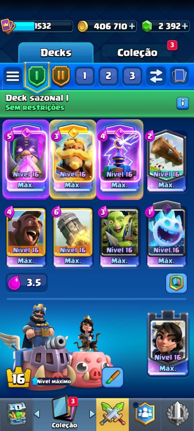 CONTA DE CLASH ROYALE BEM UPADA, DECK PRINCIPAL FULL 16