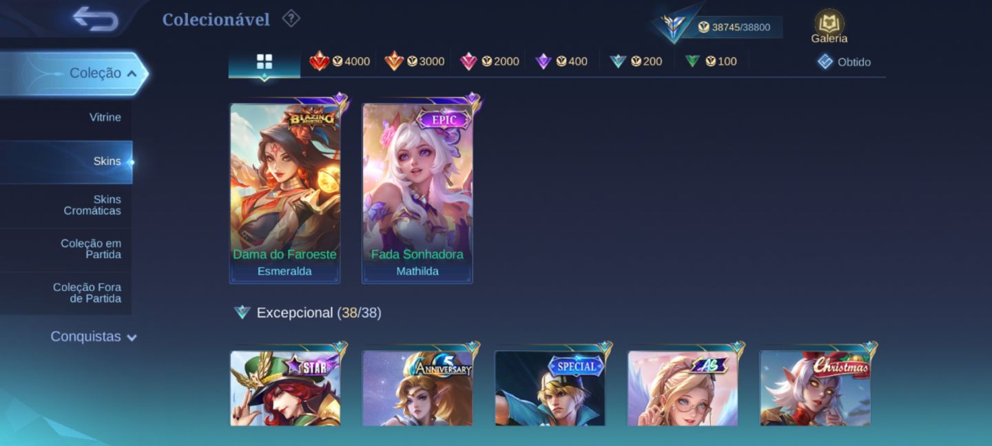 Conta Mobile Legends com várias skins disponíveis
