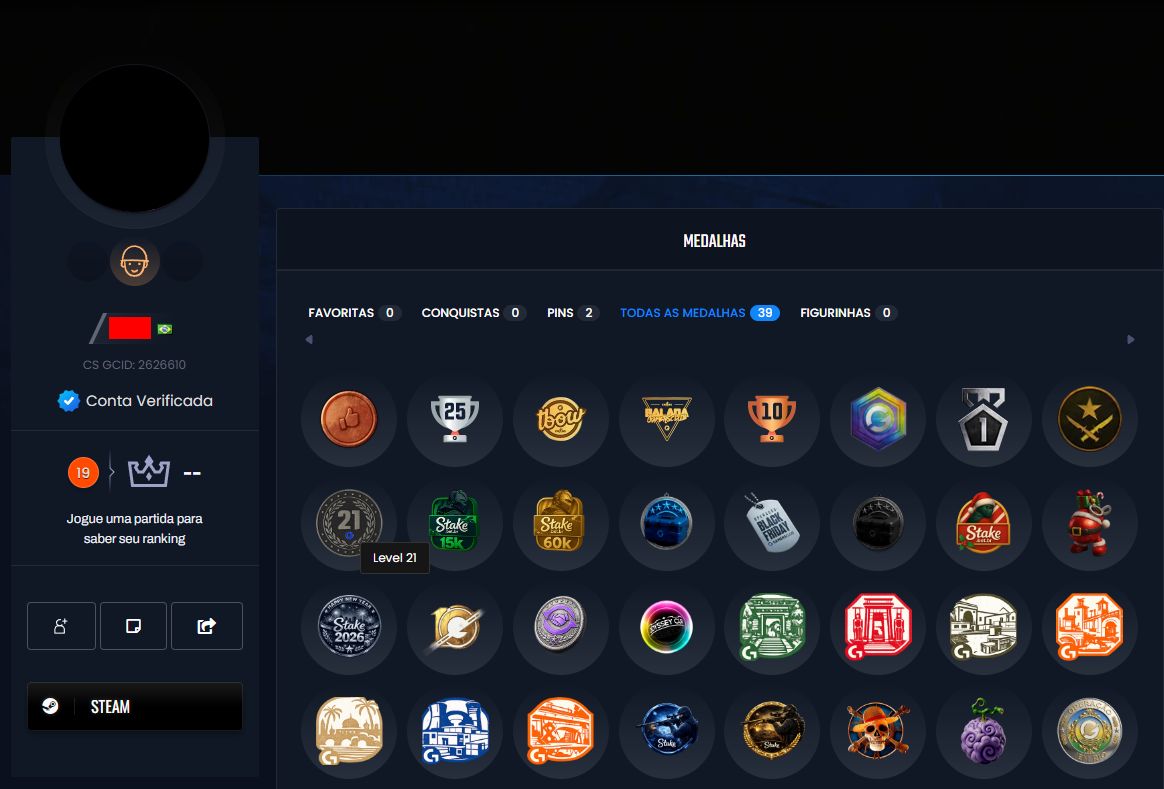 CONTA LVL 10 FACEIT E 19 GC (MEDALHA DE TOP 6)