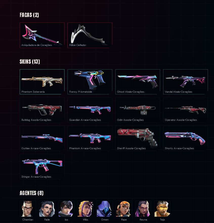 Conta Valorant 2 Facas 15 Skins