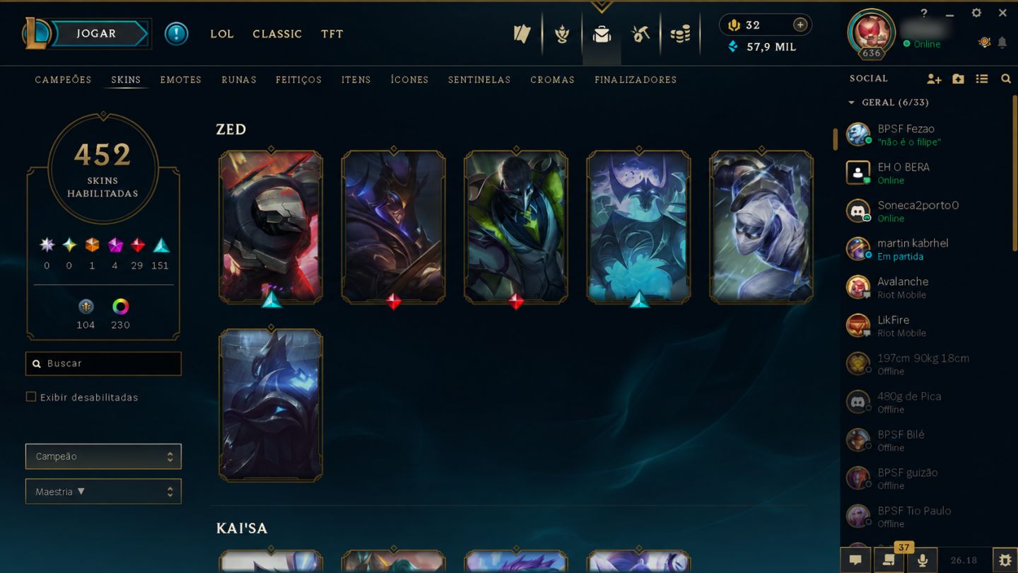 Conta de LOL diamante em todas as Filas com mais de 400 Skins e todos os champs