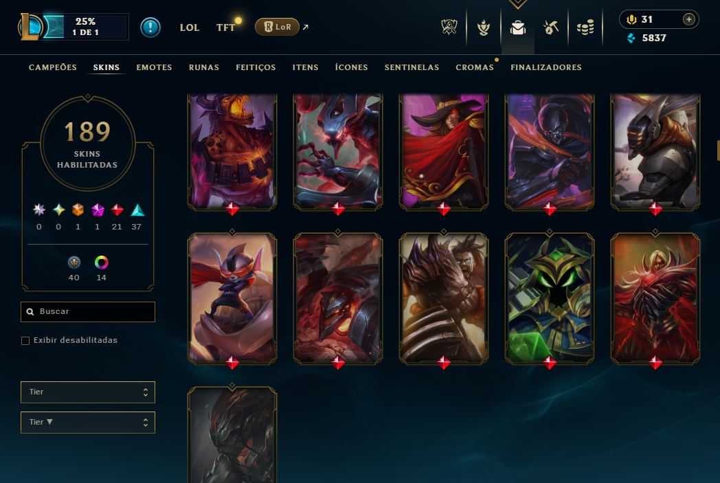 Conta LOL sem jogar rank desde 2020. Várias skins e campeões habilitados