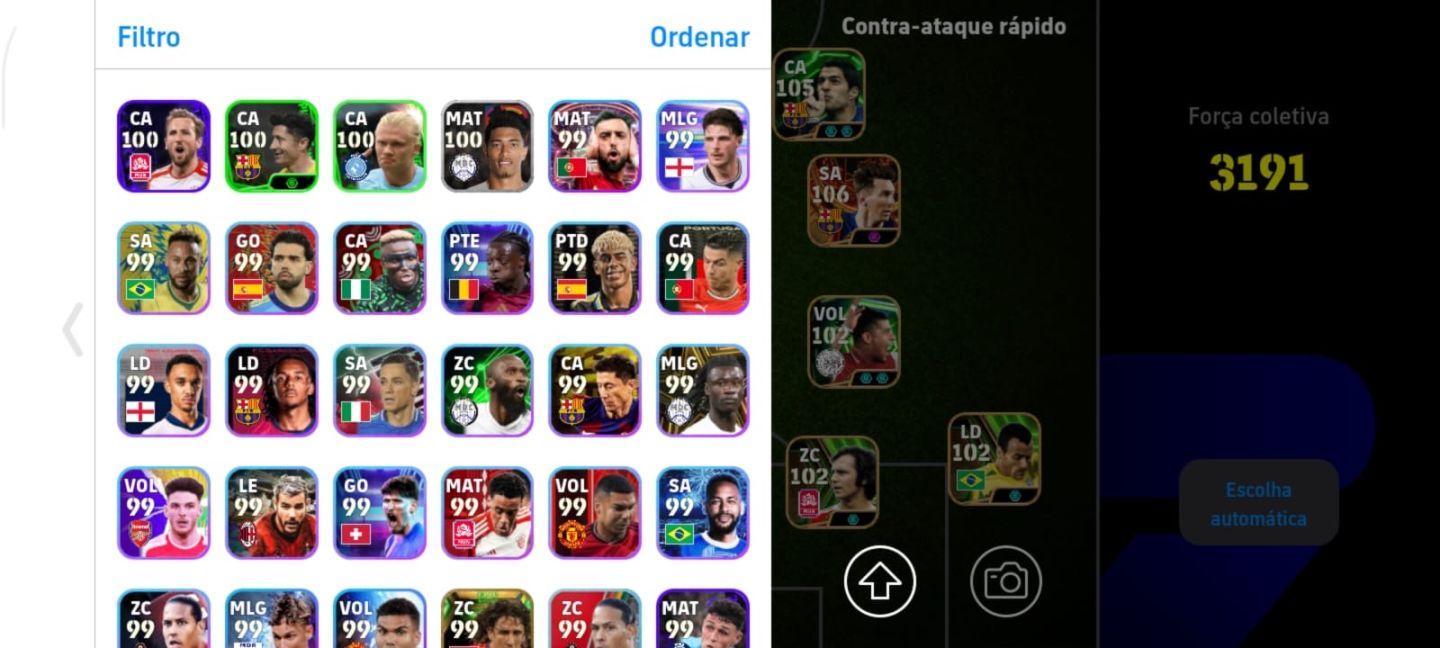 Conta efootball repleta de cartas raras messi 106 rooney aguero romario etc