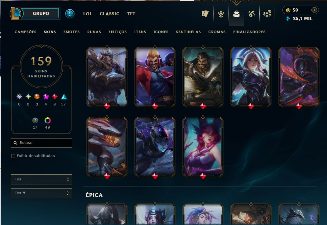 Conta Nv 334//Diamante II // Full champions//160 Skins //Criada em 2013