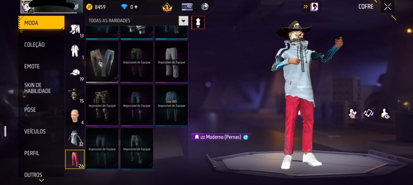 Conta Free Fire Nível 29 - Visual Caveira + Moto + Pet