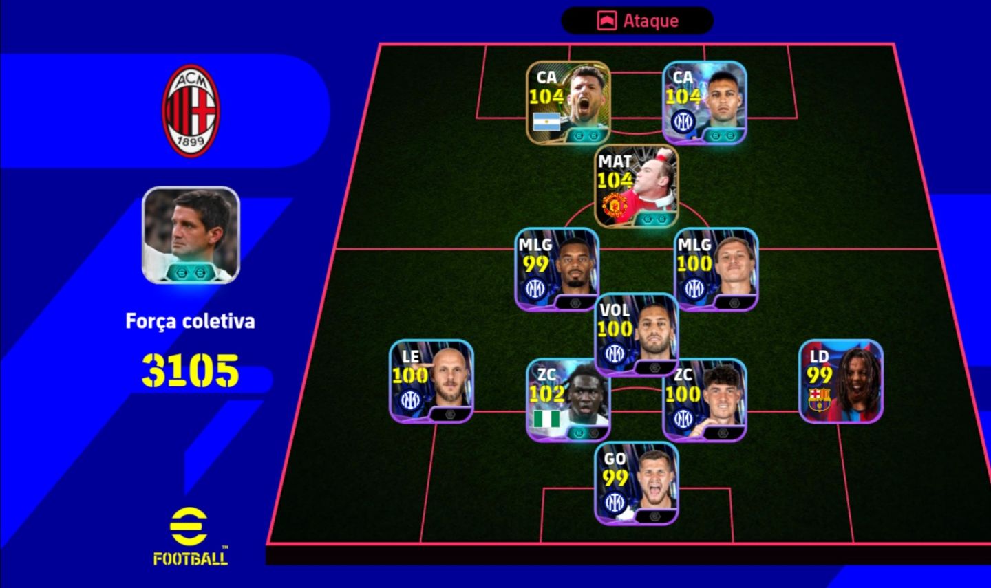 CONTA EFOOTBALL COM PACK DA INTER DE MILÃO | AGUERO | ROONEY