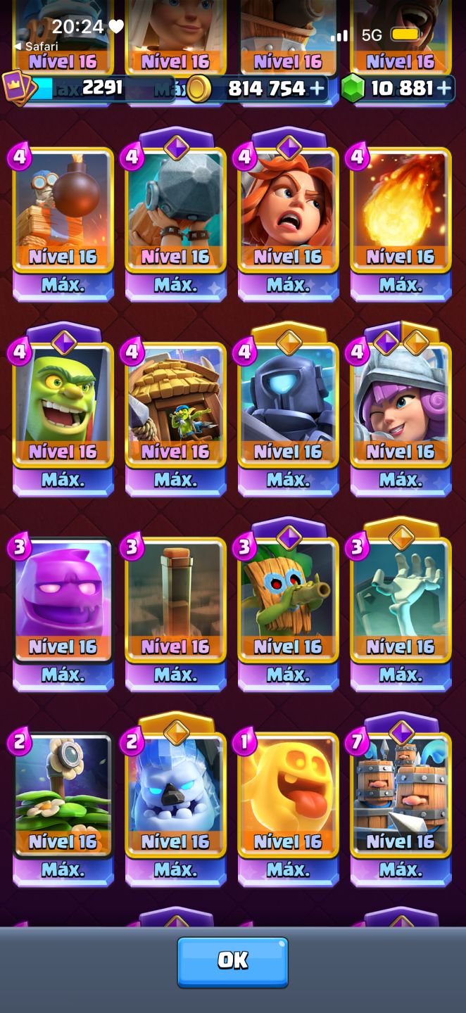 CONTA CLASH ROYALE TODAS AS CARTAS LVL 16 E EMOTES ULTRA RAROS!!!