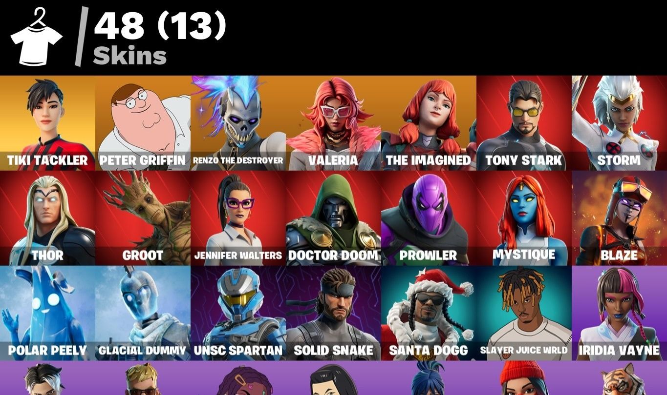Conta Fortnite 48 SKINS / TIKI TRACKLER / MYSTIQUE/TEMPESTADE/TEMPESTADE/PETER G
