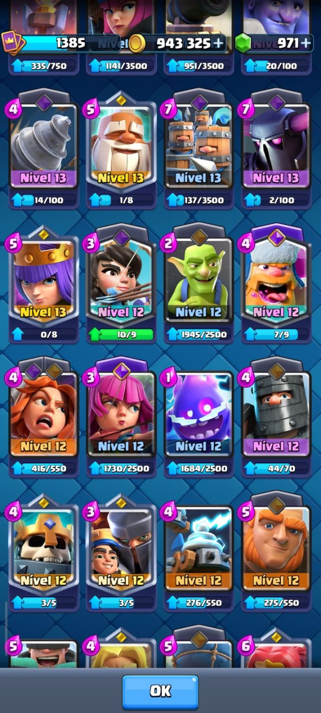 CONTA CLASH ROYALE REI 14 |10.7K TROFÉUS |940K OURO | 11 EVOLUÇÕES | FULL ACESSO