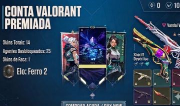 Conta Valorant Ferro 2 BR (2 dono) | Vandal Gaia, Adaga, Sheriff Solarex e mais!