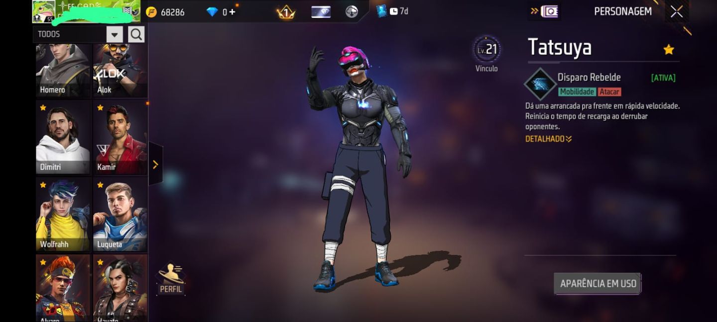 Conta Free Fire Nv 55 - MP40 Evolutiva Lv 3, Skin Kakashi (Naruto), Gel Tanjir..