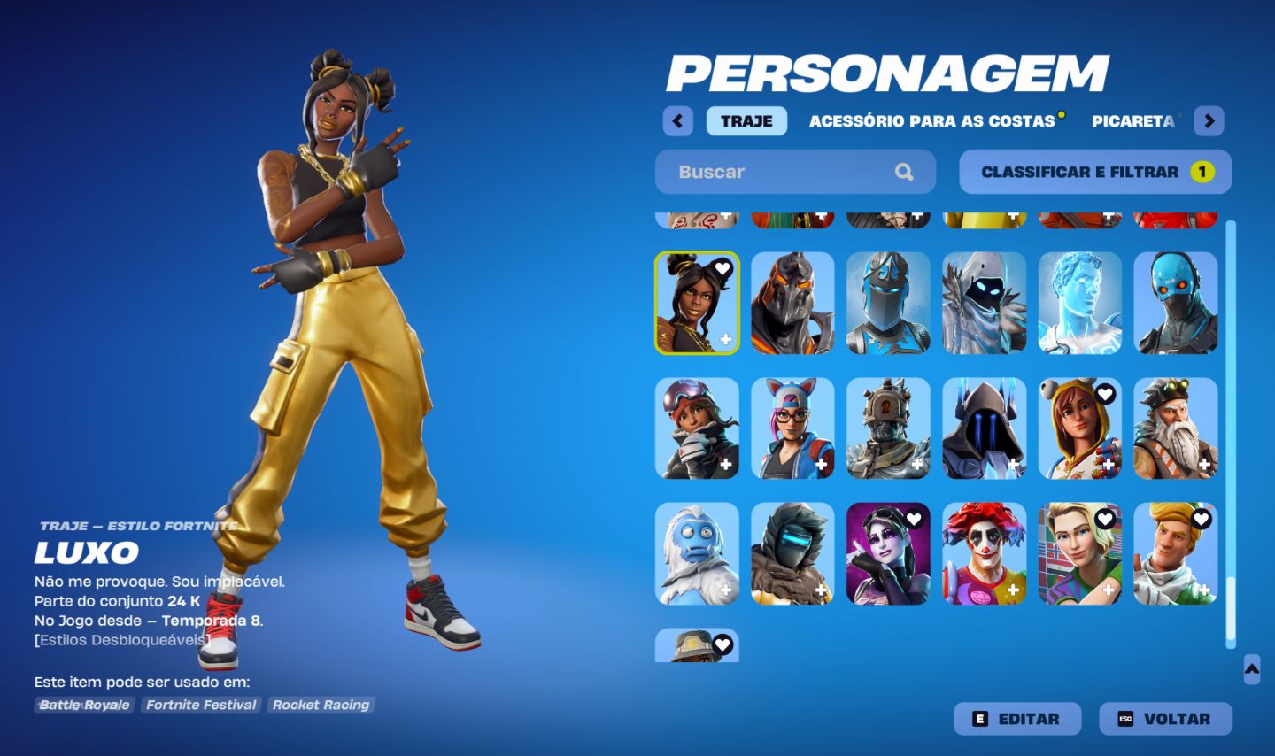 Conta Fortnite og temporada 5, tryhard conta com 199 skins, eminem
